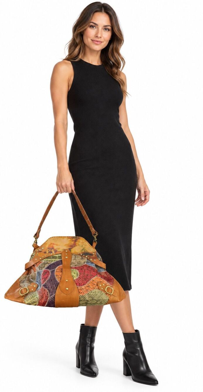 NEW Vintage Sharif Patchwork Leather Exotic Skin Shoulder Bag Boho Y2K Rare